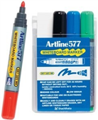 ARTLINE 577 DRY SAFE WHITEBOARD MARKERS BULLET 20MM WALLET 4