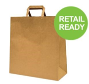 BROWN PAPER BAG FLAT HANDLE 340X320X140MM 25PK