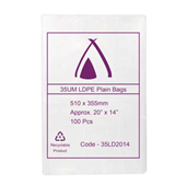 Poly Bag 20x14 510x355mm 35UM 100 Pack